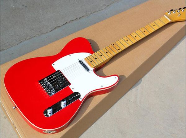 

бесплатная доставка горячая продажа! красный корпус гитары electric с белой накладкой, maple грифа, chrome hardware, предлагают настроить