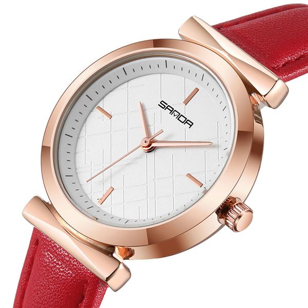 

sanda women casual watch quartz watches waterproof leather strap p246, Slivery;brown