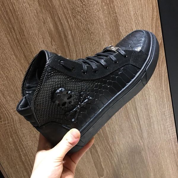 

high-end men's fashion high-end casual shoes luxury leather litchi metal plate design high-quality flat-soled shoes casual shoes pp c30, Black