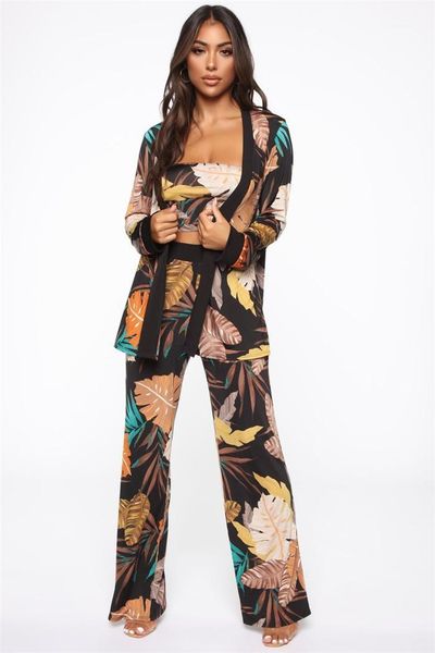 

pants tube floral print long sleeve female clothing bathing suit summer spring apparel womens casual 3pcs, White