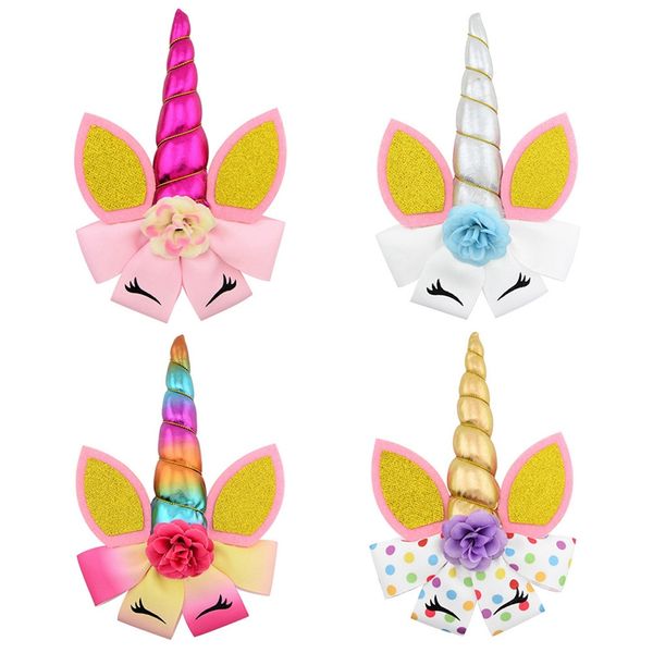 

1шт лук высокого качества с милой уха клип дизайн волос ленты лук с unicorn horn аксессуары для волос, Slivery;white