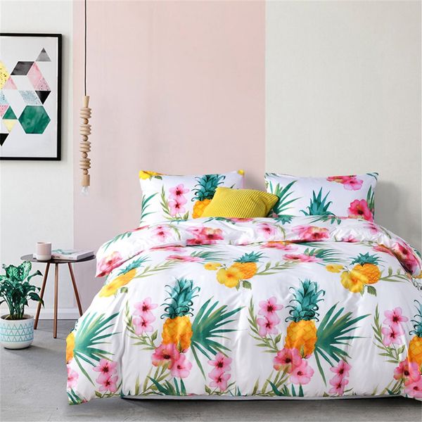 

gift watercolor tropical floral pineapple pattern bedding duvet cover set with pillow case twin  king size