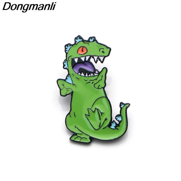 

p3555 dongmanli rugrats dinosaur metal enamel pins and brooches for fashion lapel pin backpack bags badge gifts, Gray