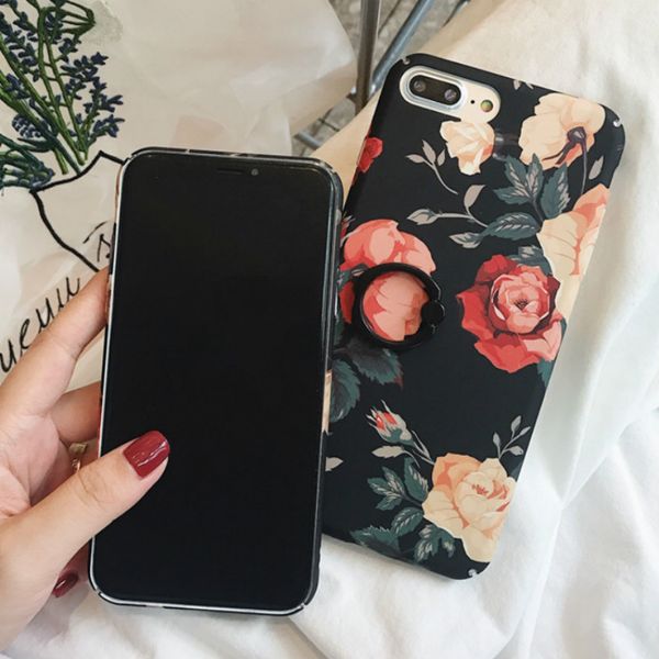 

roses print artistic style mobile phone case frosted ring phone case wholesale for iphone 11/11pro/11pro max 6 7 8 plus x xr xs mas