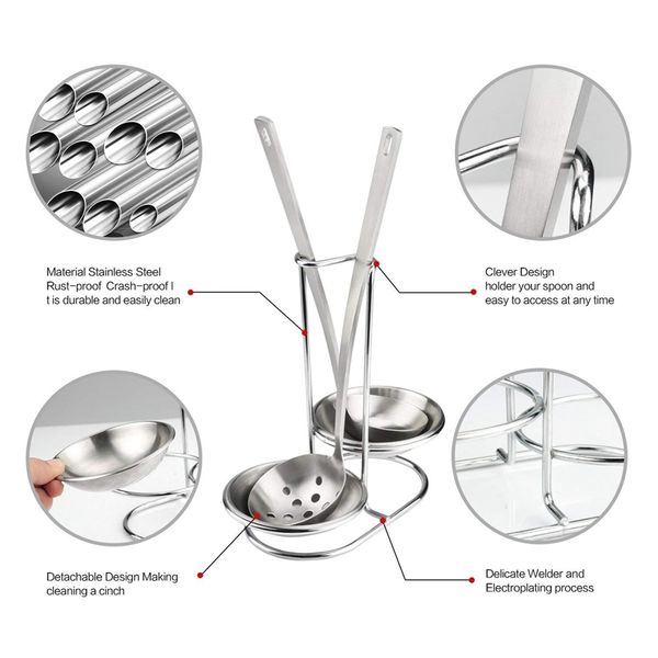 

stainless steel spoon rest holder,long handle vertical saving soup ladles holders, ladle rest soup ladle holder silver (double) other kitche