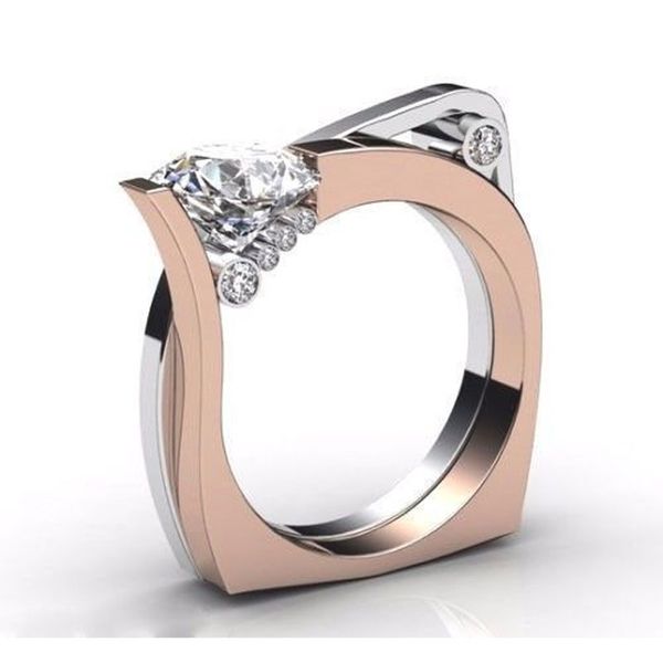 

yofashion hollow plant zircon rose gold engagement ring for female two-tone rhinestone wedding rings for women jewelry, Golden;silver
