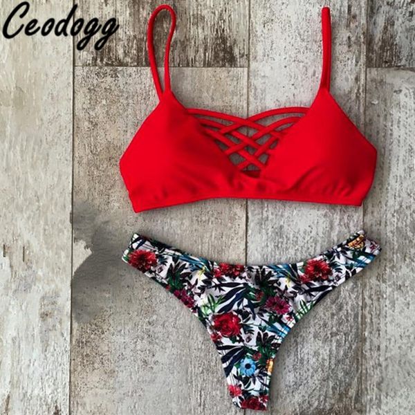 

ceodogg swimsuit 2018 new swim floral bandage cross padded bikinis swimwear women brazilian biquini bikini sets cb516