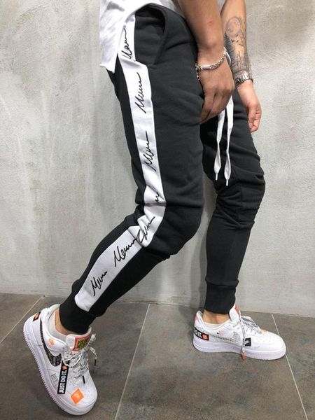 

mens gym slim fit брюки спортивные костюмы bottoms узкие joggers пот трек брюки 3fs, Black