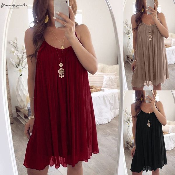 

fashion spring new casual mini above knee mini dress chiffon loose suspender sundress solid three color s xxxxxl plus size, Black;gray