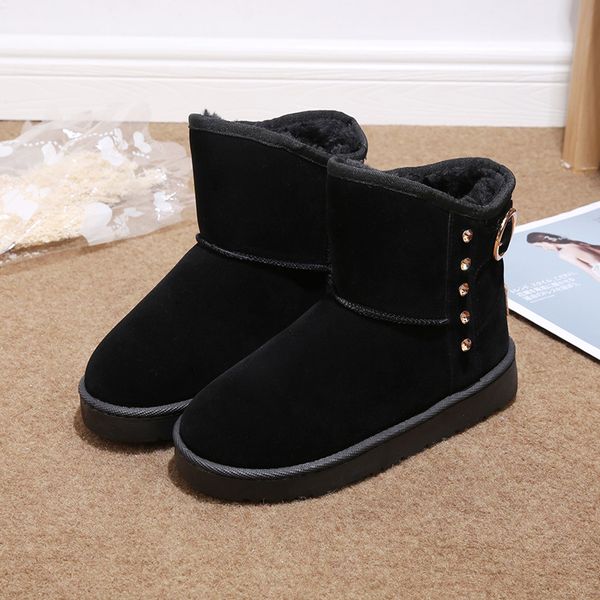 

женские сапоги осень круглый носок пинетки женщина 2019 низкий каблук австралии зима обувь сапоги-ботинки женщин роскошная zipper, Black