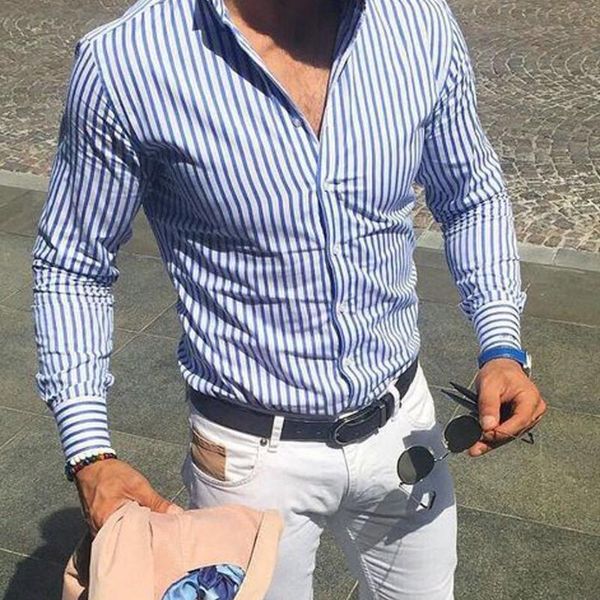Camicie eleganti da uomo 2021 Camicia a righe casual Manica lunga Uomo Slim Fit formale Abbigliamento maschile