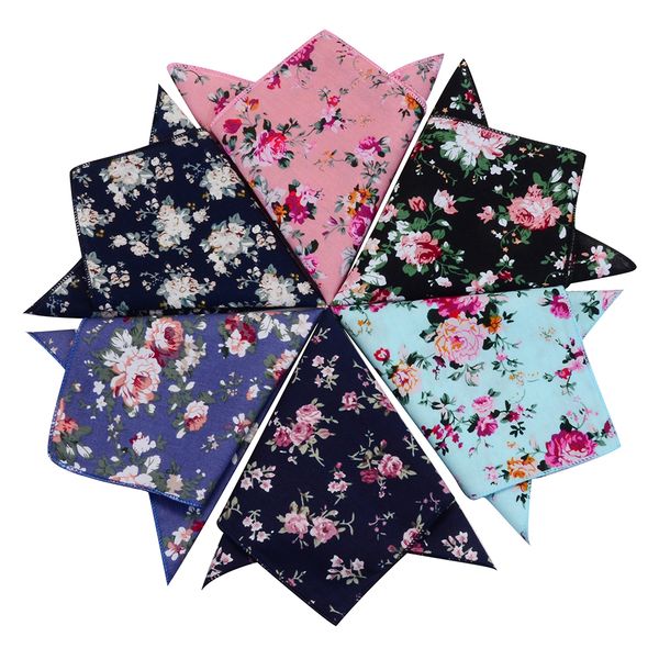 

ricnais classic vintage floral cotton pocket square red bule print handkerchief for men woman chest costome hanky 22cm*22cm t200618, Blue;white