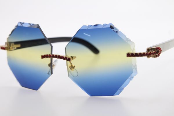 

2020 горячие 4189706 rimless black mix white buffalo horn саржа солнцезащитные очки унисекс красный камень алмаз очки резные синий высокое к, White;black
