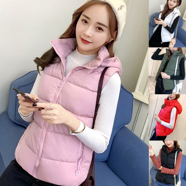 

winter coat for women casual new fashion 5 colors fashion women warm solid hooded vest cotton short jacket coat vest k115, Black;white