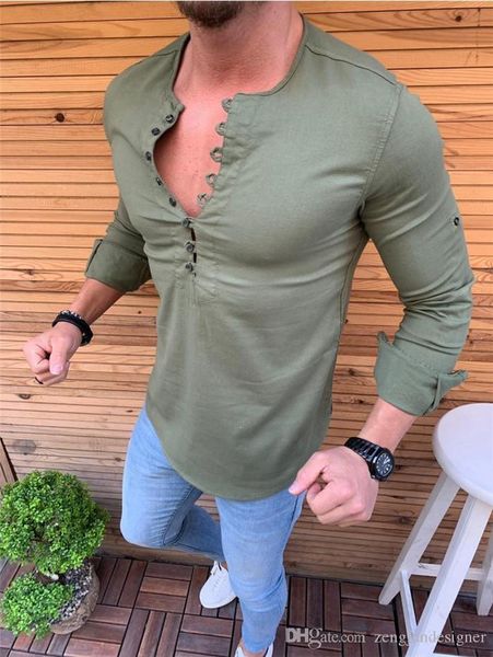 

Mens Summer Designer Casual Shirts Crew Neck Long Sleeve Solid Color Homme Clothing Fashion Style Casual Apparel