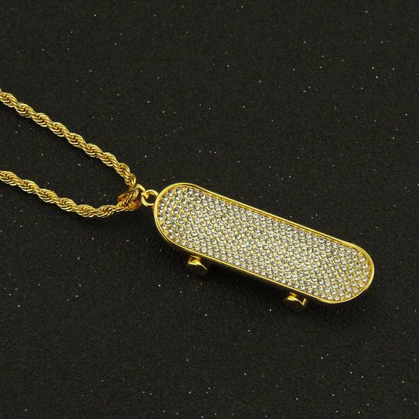 

new hip-hop rap statement necklace diamond gold silver rhinestone crystal necklace creative skateboard pendant men jewelry christmas gift