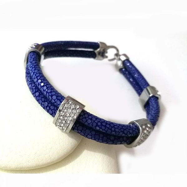 

beichong luxury unique rose gold white cz bracelet genuine 5mm brown stingray leather bracelet man bangle for sports men fit watch, Golden;silver