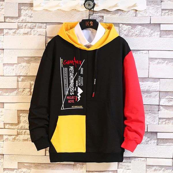 

men woman patchwork casual sweatshirts new arrival spring korean clothes warm streetwear hoodies, Black
