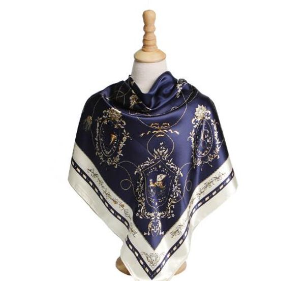

europe and the united states new 90cm printed silk satin lady silk scarves scarf square shawl manufacturers wholesale, Blue;gray