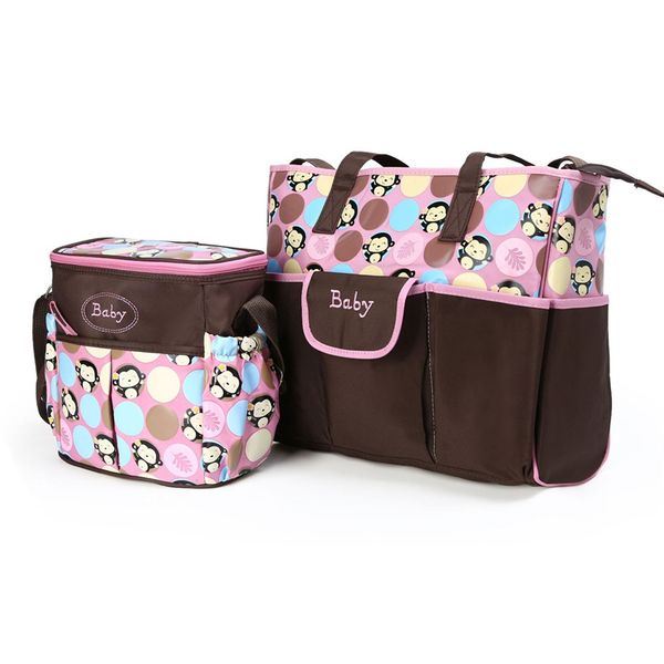 

fashionable cute cartoon monkey pattern one shoulder mummy bag two-piece waterproof diagonal mother bag baby travel supplies