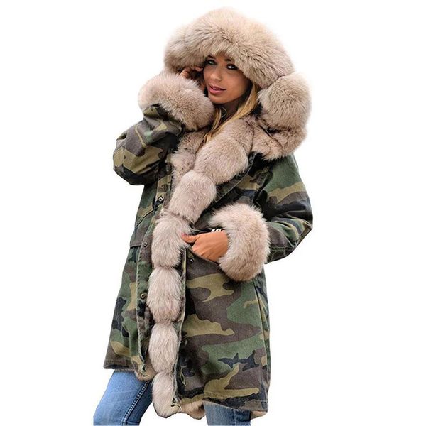 

womens faux fur winter jacket parka hooded coat fishtail long sleeves overcoat women's down jacket parka female l3082, Black;white