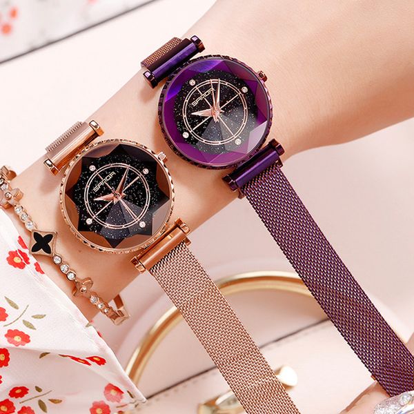 

sanda diamond crystal ladies watches top magnet buckle quartz women watches star sky female clock montre femme, Slivery;brown