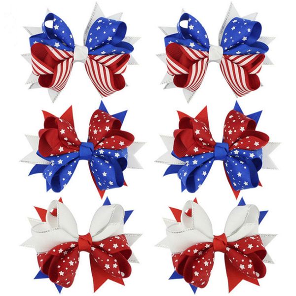

american flag print barrettes bow hair clips 3 styles swallowtail hairpins hair bows clip kids hair accessories jy268, Slivery;white