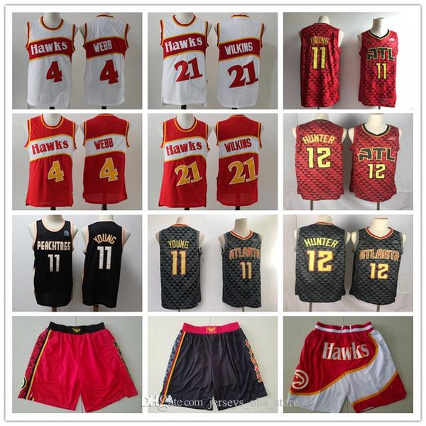 

mens atlanta hawks throwback spud 4 webb dominique 21 wilkins trae 11 young de'andre 12 hunter basketball shorts basketball jer, Black;red