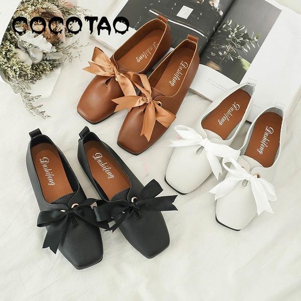 

flat bottom flat square head casual casual fashion shoes 2019 autumn new mori girl shallow mouth bow small single shoes wild, Black