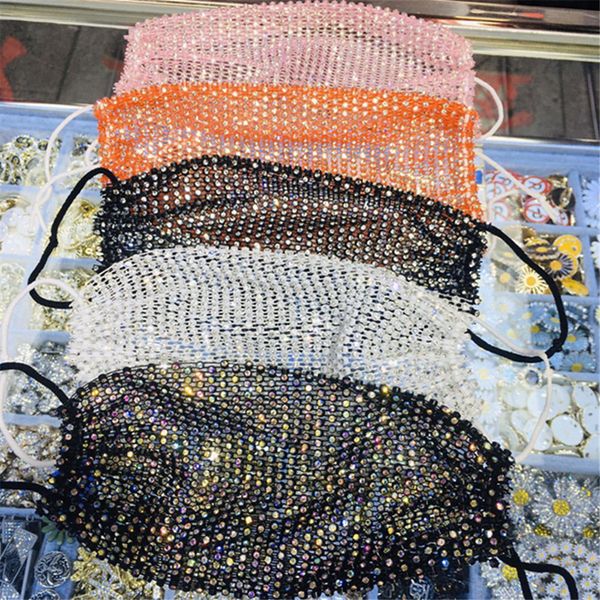 

women designer masks & club stylish rhinestone sheer stretch household protective bar party wear solid color nets selling 0044