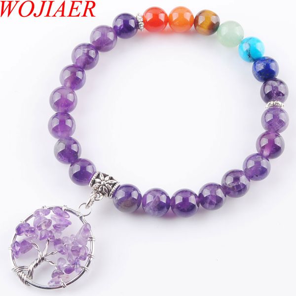 

wojiaer natural amethyst gem stone 8mm beads bracelet jewelry yoga meditation for women bracelets dk3278, Black