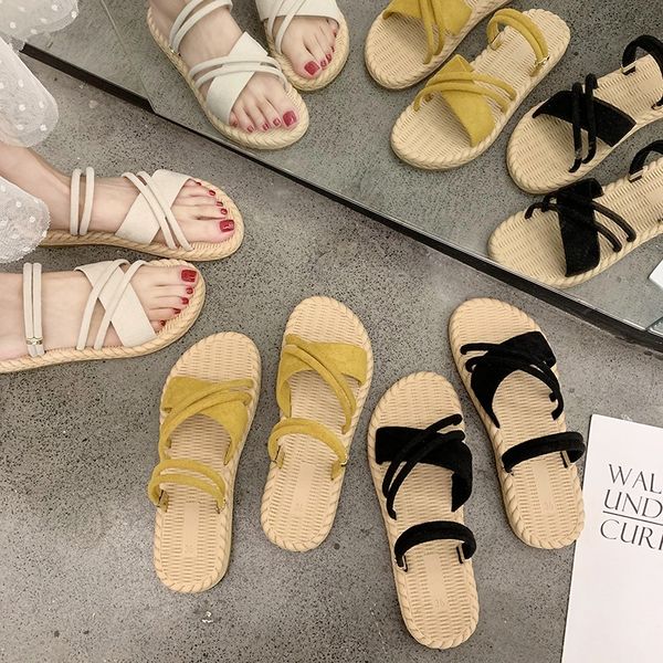 

2020 summer women slippers flat sandals narrow band slipper woman slides beach shoes ladies black slide zapatos mujer 8026n