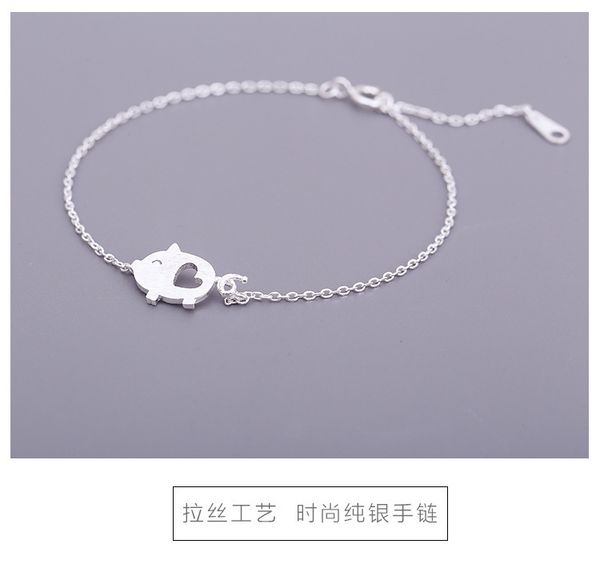 

s925 sterling silver hand-drawing piglet bracelet cx200623, Black