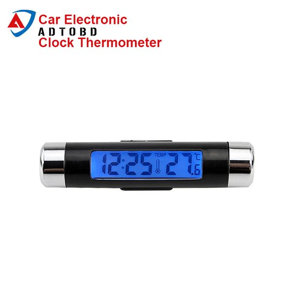 

new 2in1 car auto lcd clip-on digital temperature thermometer clock calendar automotive blue backlight clock ing