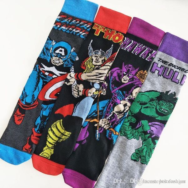 

hero series print homme socks sport casual mid calf hosiery marvel movie peripheral mens socks cartton, Black