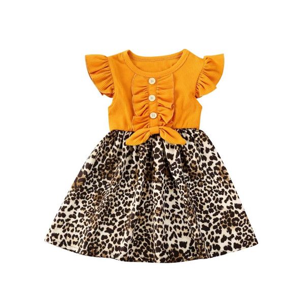 

summer toddler kids baby girls leopard print bow ruffles princess dress outfits clothes dresses kids party new dress, Red;yellow