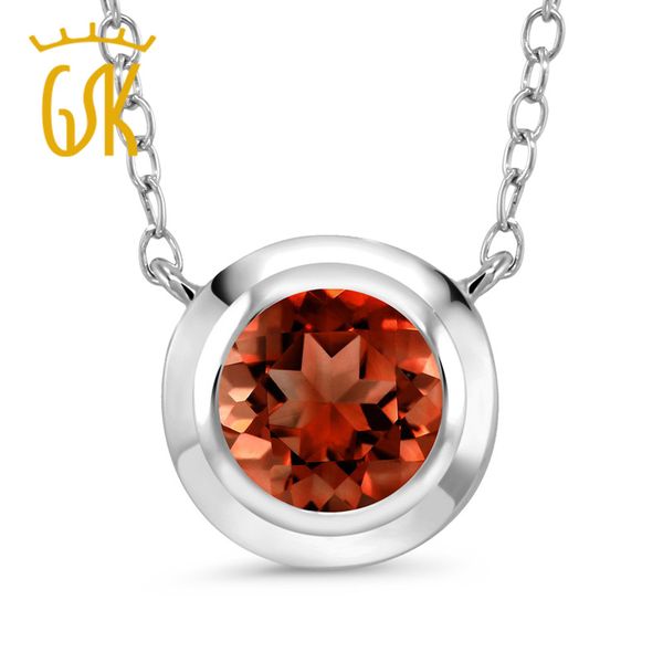 

gemstoneking 1.60 ct round red garnet 925 sterling silver pendant with chain beautifully fine and gracefully delicate jewelry