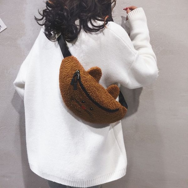 

2020 new ladies belt bag cute cartoon plush bag shoulder messenger casual travel women's chest
