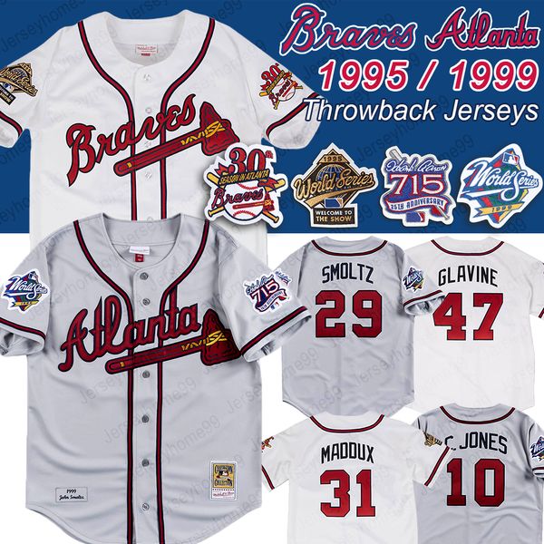 

Atlanta 1999 1995 world series 715 HR 25th patch Braves Jersey John Smoltz 31 Maddux 10 Chipper Jones 49 John Rocker Baseball Jerseys