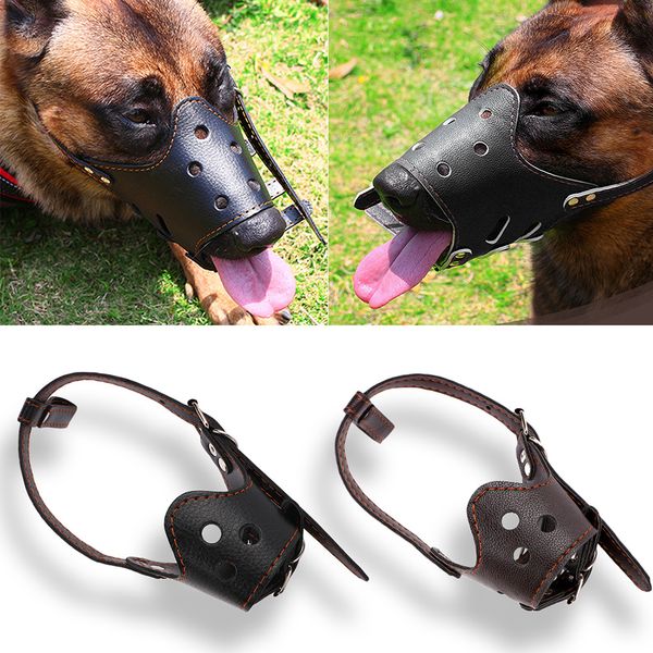 

breathable mask pu leather pet dog muzzle anti bark bite chew safety for training