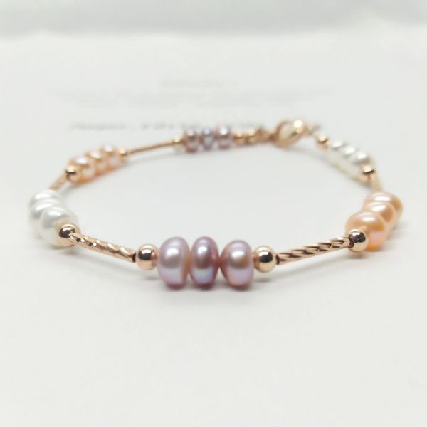 

5-6 mm natural pearl bracelets for women girls party wedding jewelry fashion simple handmade bracelets korean style, Golden;silver
