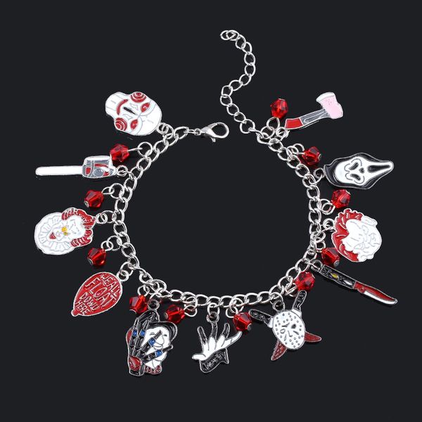 

stephen king's it bracelet saw chucky face pennywise it penny wise jason hockey charms bracelet for women men halloween jewelry, Golden;silver