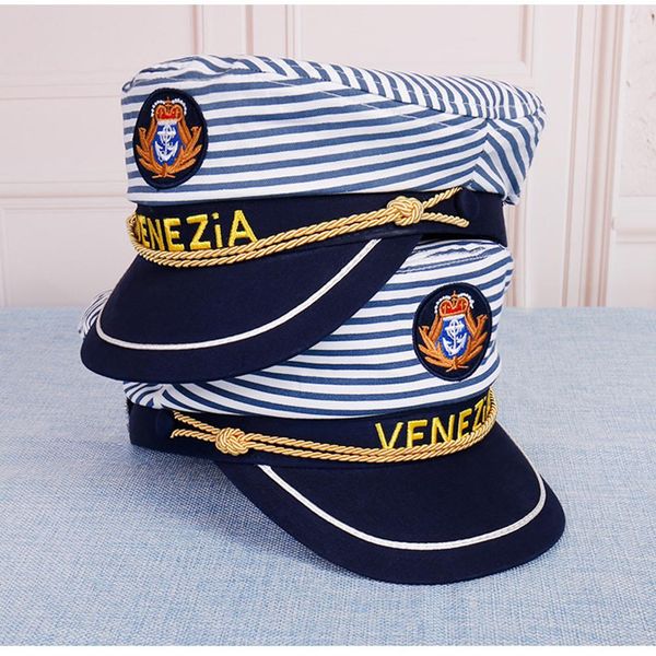 

yfashion men women children sailor stripe hat venice marine stage costume navy cap family hats caps, Blue;gray