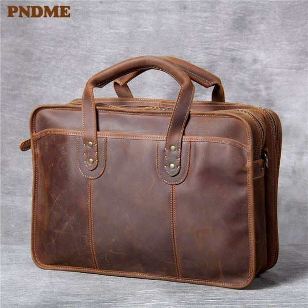 

pndme vintage large-capacity men's briefcase handbags luxury genuine leather lapshoulder messenger bags