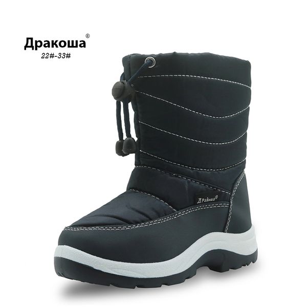 

apakowa winter boys snow boots waterproof pu leather children' shoes solid mid-calf winter shoes for boys warm plush kids, Black;grey