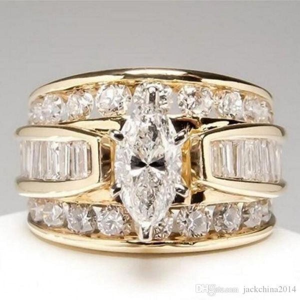 

new arrival luxury jewelry 925 silver&gold fill marquise cut white z cz diamond party women wedding bridal ring for birthday gi, Slivery;golden