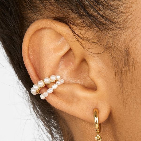

2019 new women pearl ear cuff earring bohemian natural freshwater circle small clip earring fashion wedding party jewelry gift, Silver