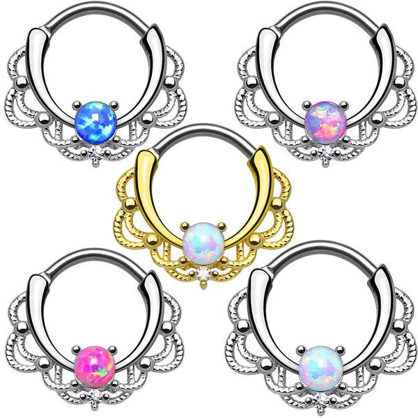 

alisouy 16g 1.2mm opal gem septum rings g23 titanium piercing nose opal ear tunnel 5 choice, Slivery;golden