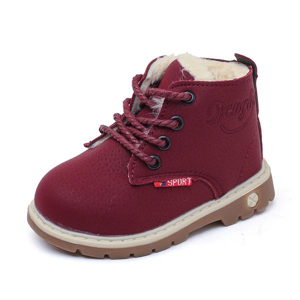 

2017 autumn and winter children' plush warm snow boots casual boys non-slip martin boots fashion girls thicker leather shoes, Black;grey