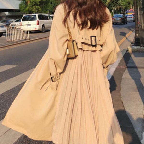 

deat 2019 autumn winter new fashion trend clothing long-sleeved solid color solid color long cardigan coat wi309, Tan;black